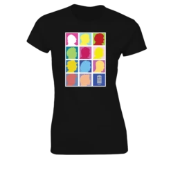 Doctor Who: Women's Fit T-Shirt: 2013 Doctors Silhouette Grid (Pop Art) (Black)