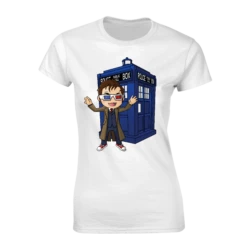 Doctor Who: Women's Fit T-Shirt: Kawaii 10th Doctor & TARDIS By Kelly Yates