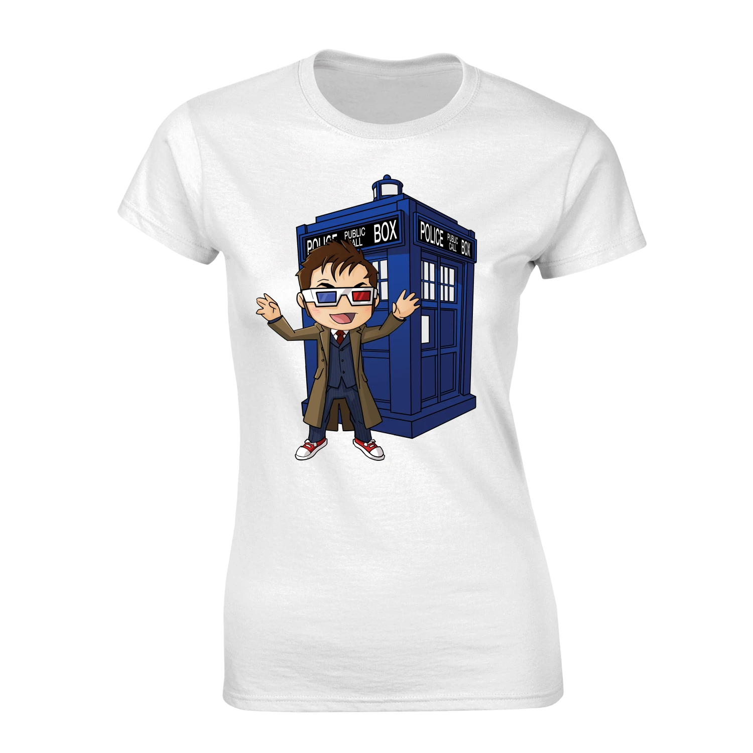 Doctor Who: Women's Fit T-Shirt: Kawaii 10th Doctor & TARDIS By Kelly Yates 3 Doctor Who: Women's Fit T-Shirt: Kawaii 10th Doctor & TARDIS By Kelly Yates